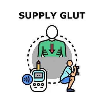 Supply glut concept with exercise and blood sugar monitoring 库存插图