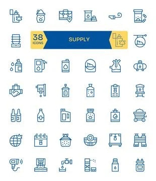 Supply Grid Fitted Vector Set with 42 64x64 Regular Line Icons イラスト素材