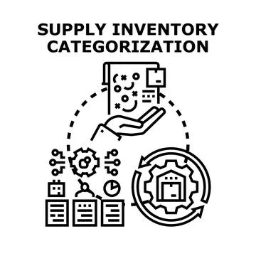 Supply inventory categorization business process management concept Stock Illustration