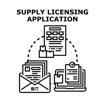 Supply licensing application process document processing Stock Illustration