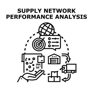 Supply network performance analysis measuring optimization strategy Illustrazione stock