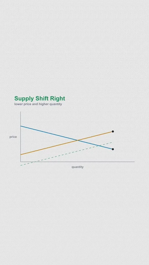 Supply Shift Right Labeled Economics Curve Alpha 4K Vertical 9x16 Light Vídeos de archivo 339508063