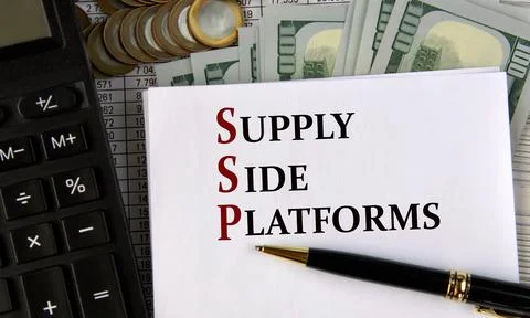 SUPPLY SIDE PLATFORMS - words on a white sheet on the background of a calcu.. Stock Photos