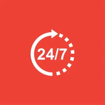 Support 24-7 Icon On Red Background. Red Flat Style Vector Illustration Stock Illustration