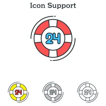 Support 24 hour flat icon design for info graphics and businesses Stock Illustration
