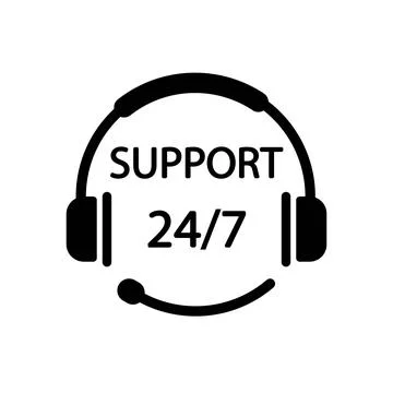 Support 24 hours flat icon. Call center support symbol with headphone Stock Illustration