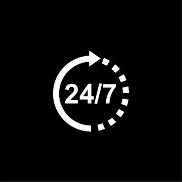 Support 24/7 Icon On Black Background. Black Flat Style Vector Illustration Stock Illustration