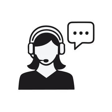 Support agent icon. Black and white icon of a female customer service agent.. Stock Illustration