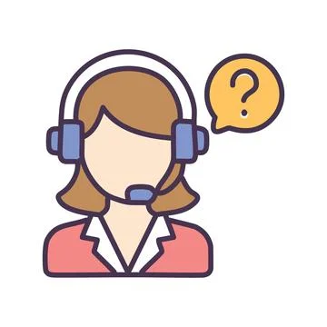 Support agent icon. Female agent wearing headset, ready to help with questi.. Stock Illustration