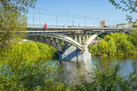 Support of the ancient bridge on rivets Stock Photos
