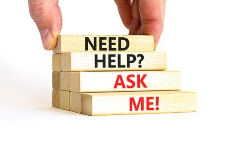 Support and need help ask me symbol. Concept words Need help ask me on wooden Stock Photos