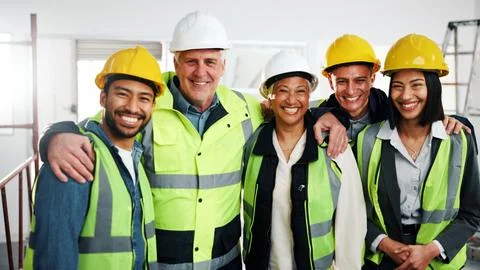 Support, architect and team at site for construction with smile, building Stock Photos