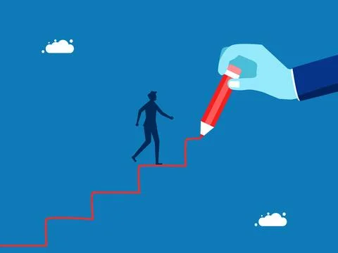 Support. Big hands draw steps for businessmen to climb Stock Illustration