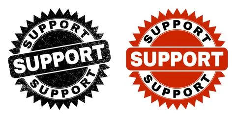 SUPPORT Black Rosette Stamp with Distress Texture Illustrazione stock