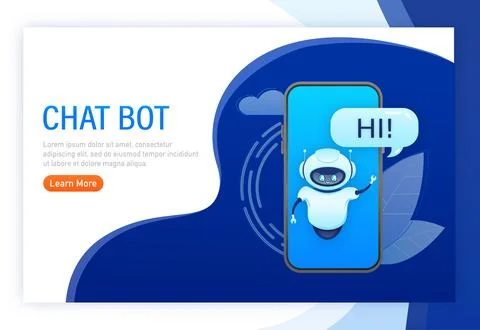 Support bot. Ai assistant. Flat icon with blue support bot on white background Stock Illustration