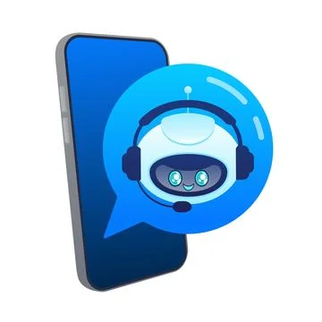 Support bot. Ai assistant. Flat icon with blue support bot on white background Stock Illustration