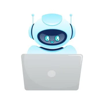 Support bot. Ai assistant. Flat icon with blue support bot on white background イラスト素材