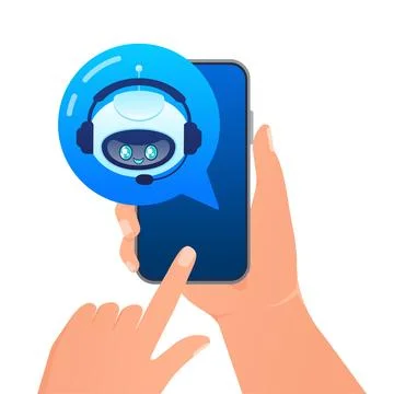 Support bot. Ai assistant. Flat icon with blue support bot on white background Stock Illustration
