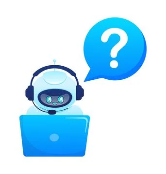 Support bot. Ai assistant. Flat icon with blue support bot on white background Stock Illustration