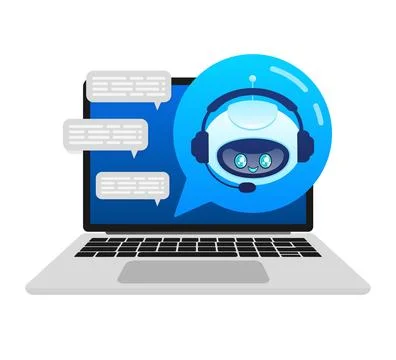 Support bot. Ai assistant. Flat icon with blue support bot on white background 스톡 일러스트