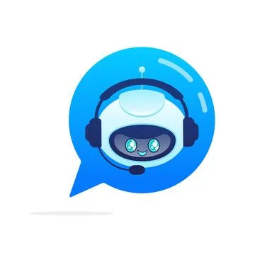 Support bot. Ai assistant. Flat icon with blue support bot on white background Stock Illustration