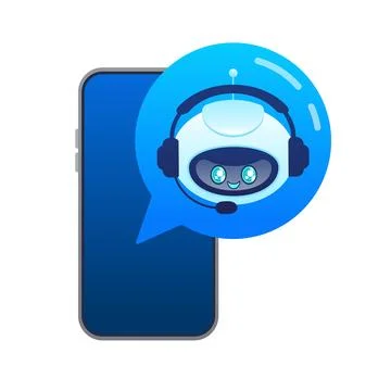 Support bot. Ai assistant. Flat icon with blue support bot on white background Stock Illustration