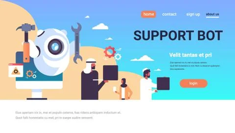 Support bot robot wrench service repair concept artificial intelligence arabic 스톡 일러스트