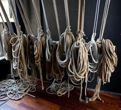 Support cables for the scenes of the theater Stock Photos