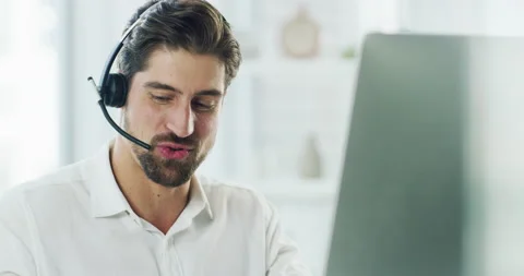 Support call center agent working, helping and consulting with online IT, tech Video stock 206009278