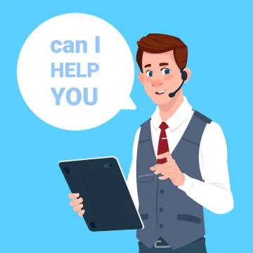 Support center headset agent man client online operator, customer and technical Stock Illustration