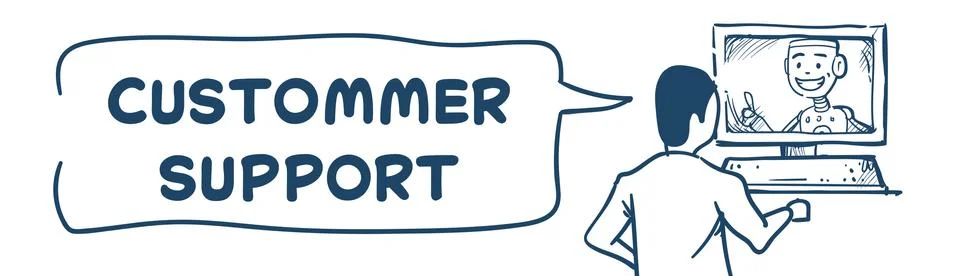 Support center robot agent computer artificial intelligence client online Illustrazione stock