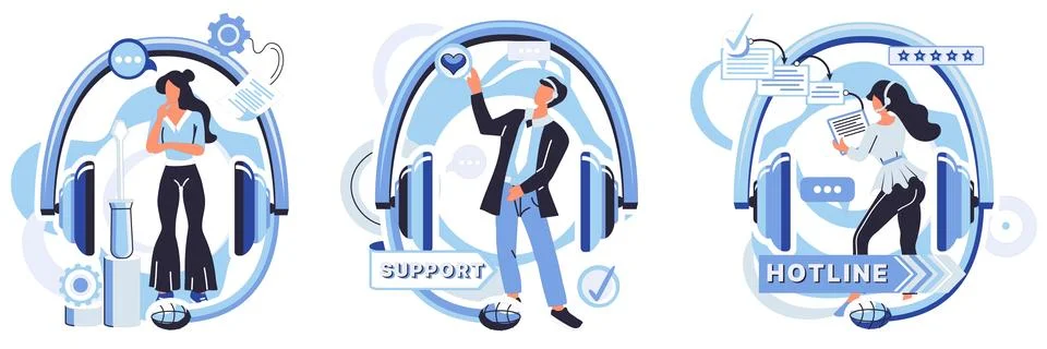 Support center. The support center concept revolves around prompt and helpful Stock Illustration