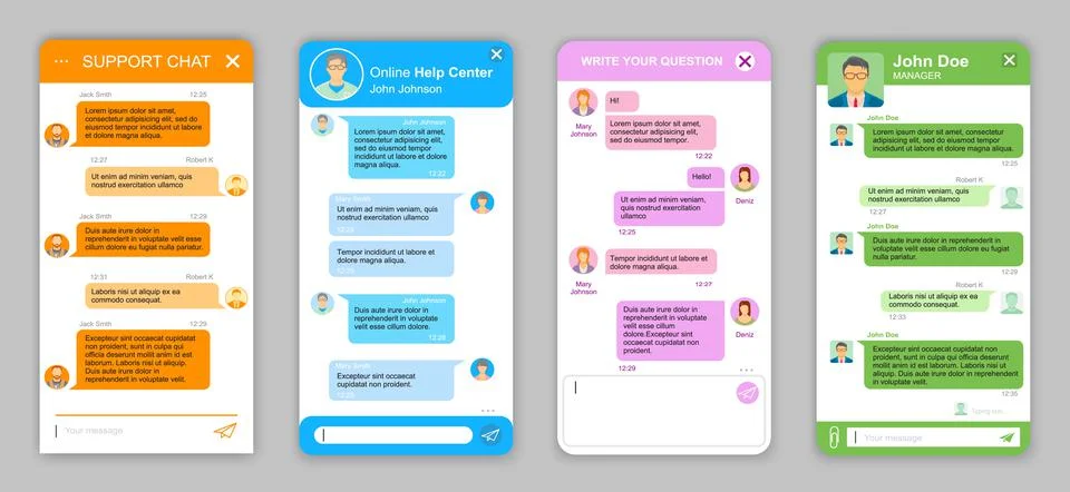 Support chat bot window, chatbot online messenger Stock Illustration