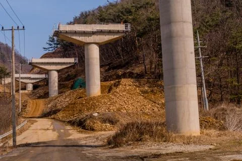 Support columns for new highway Foto stock