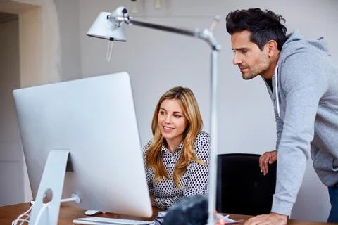 Support, computer and creative team in office for project management, discu.. Stock Photos