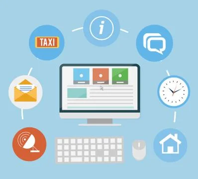 Support concept with different item icons Stock Illustration