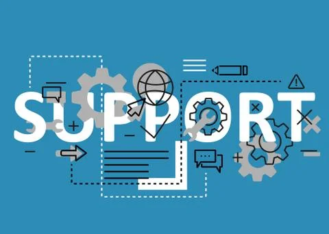 Support concept flat line design with icons and elements. Modern support conc Stock Illustration