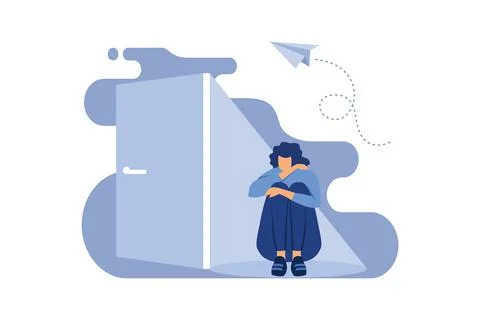 Support concept for those who are under stress, young woman in a state of dep Stock Illustration