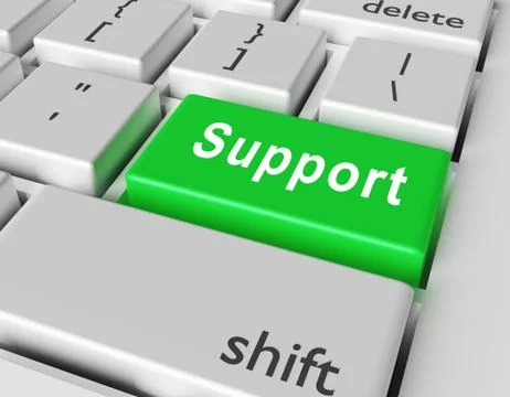Support concept. Word Support on button of computer keyboard Illustrazione stock