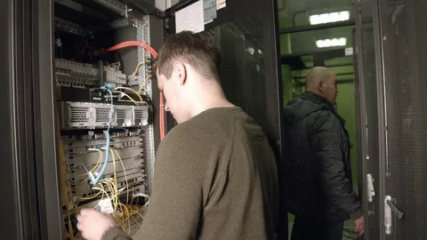 Support Connects Equipment in the Server Room Stock Footage 75681139