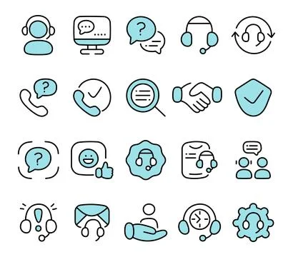 Support contact icon set featuring communication Illustrazione stock