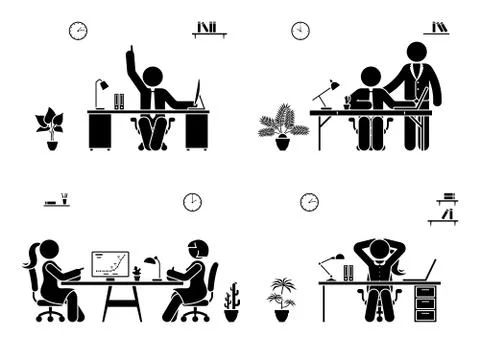 Support, conversation, rest, great idea at the office icon set Stock Illustration