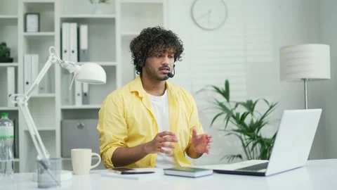 Support customer call agent working helping and consulting online IT tech  Stock Footage 235485190