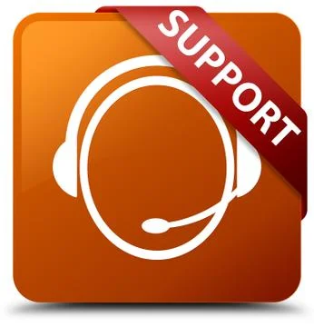 Support (customer care icon) brown square button red ribbon in corner Stock Illustration