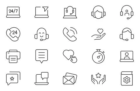 Support, customer service thin line icons set. Service, help, online suppor.. Stock Illustration