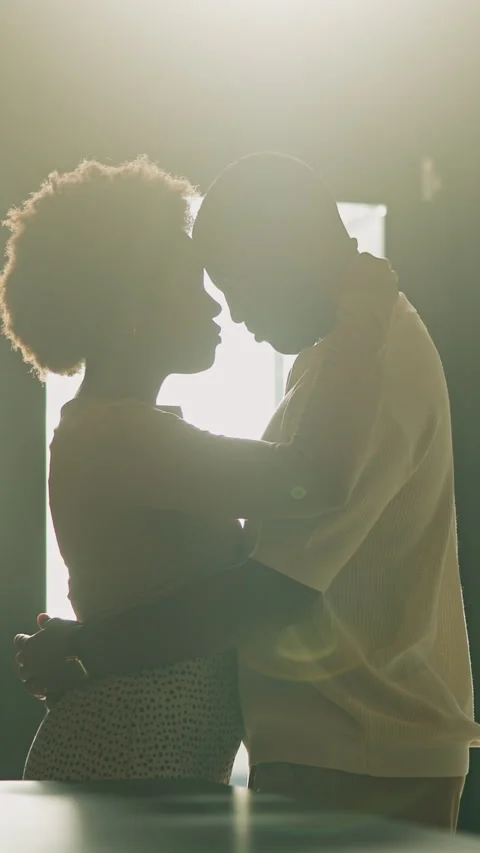 Support, dance and talk with black couple in home for love, romantic connection Stock Footage 340803932
