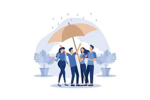 Support each other concept, people stand under umbrella under protection vect Illustrazione stock