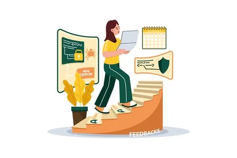 Support engineer addresses recurring issues from feedback. Stock Illustration