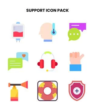 Support Flat Collection Icons Pack Stock Illustration