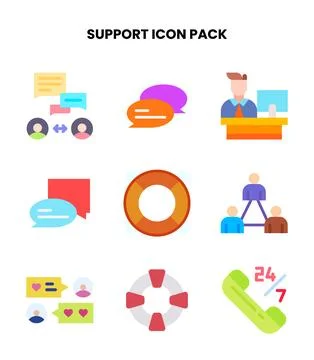Support Flat Design Icons Pack Stock Illustration